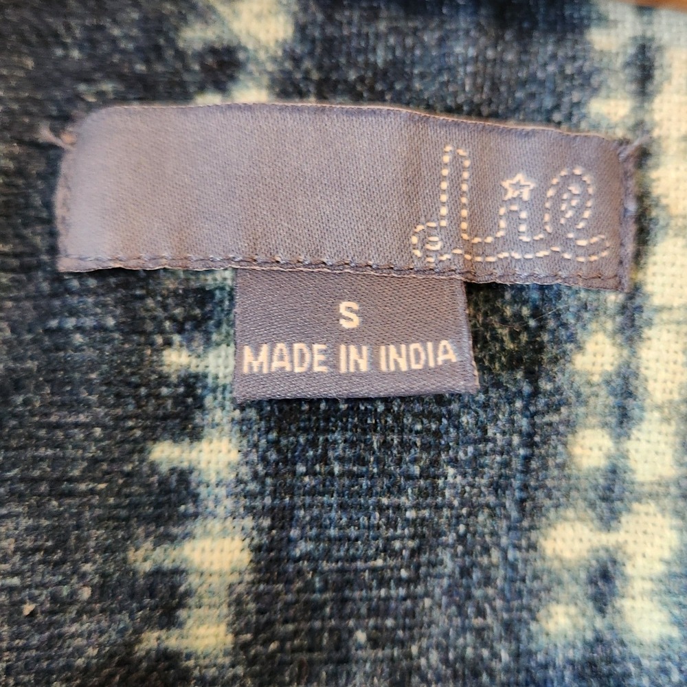 Anthropologie Indigo Blue Shibori Tie Dye Cotton Cropped Open Front Denim Jacket - Picture 6 of 8